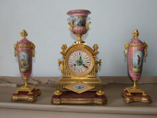 A Fine Quality French Clock Garnitire Set Stamped Achille Brocot
