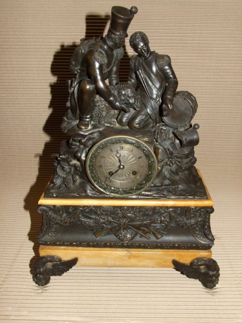 A Bronze & Sienna Marble Mantle Clock