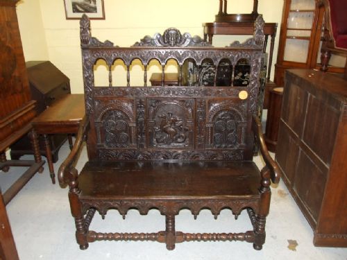 Carved Oak Settle