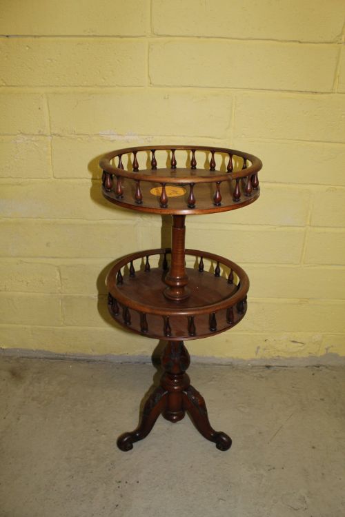 A Small Victorian Walnut Two Tier Galleried Occasional Table