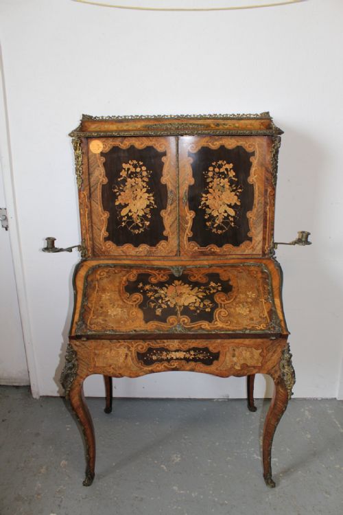 A Rosewood,walnut & Ebonized Marquetry Bureau De Dame