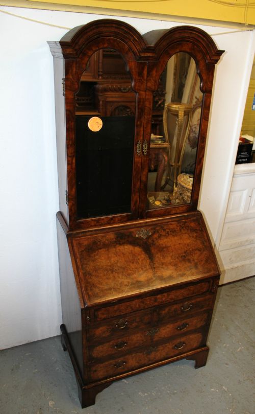 A Burr Walnut Double Dome Top Bureau Bookcase