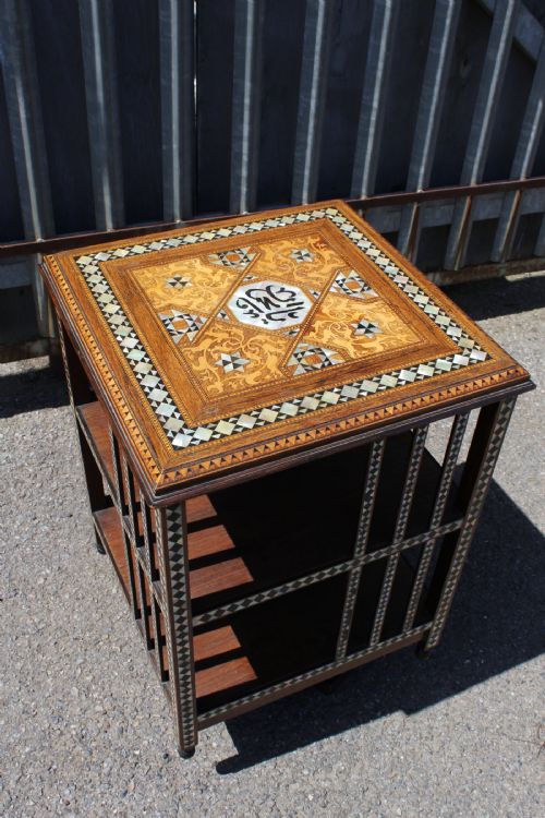 A Moorish Inlaid Revolving Bookcase