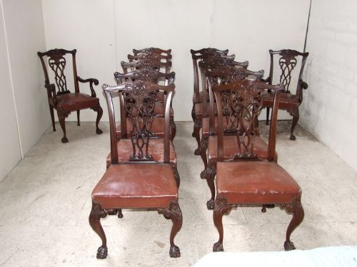 A Set of 12 Mahogany Chippendale Style Dining Chairs