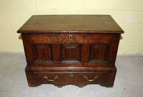 An 18th Century Oak Raised Panell Coffer Bach