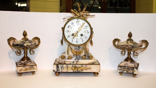 A French Marble & Ormolu Garniture Clock Set