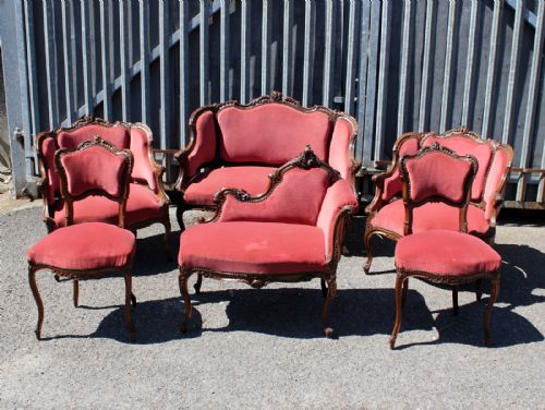 A Good Quality French Walnut Rococo Parlour Suite