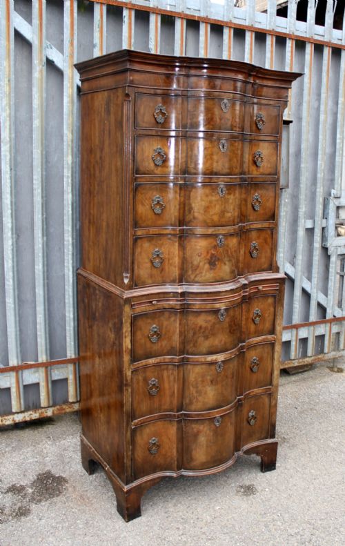 A Quality Burr Walnut Serpentine Front Chest on Chest