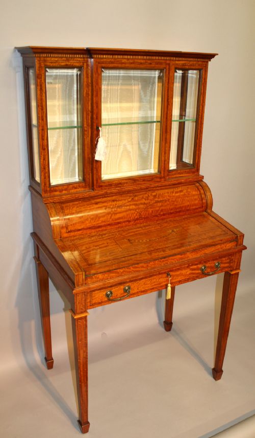 A Satinwood & Marquetry Inlaid Bonheur Du Jour/ Writing Desk