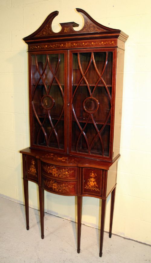 A Mahogany & Marquetry Inlaid Bookcase/cabinet