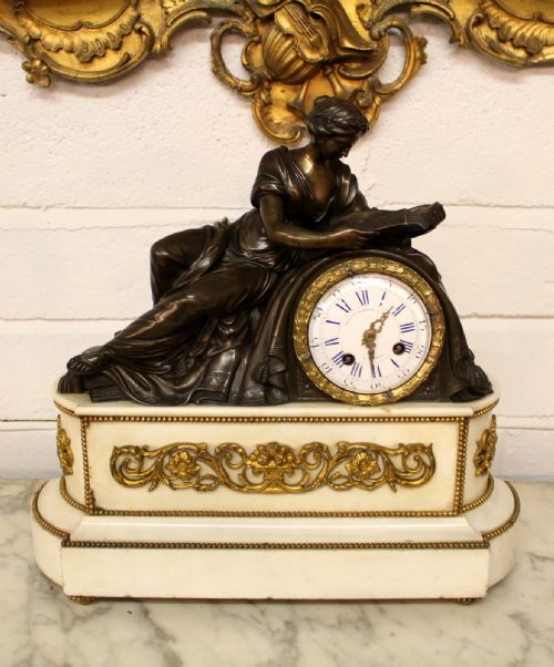 French Bronze Gilt Marble Mantle Clock