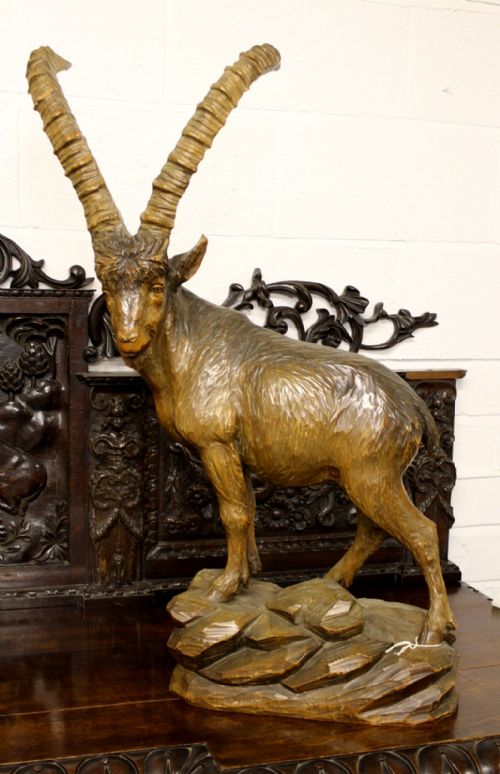 A Large Carved Black Forest Figure of Ibex