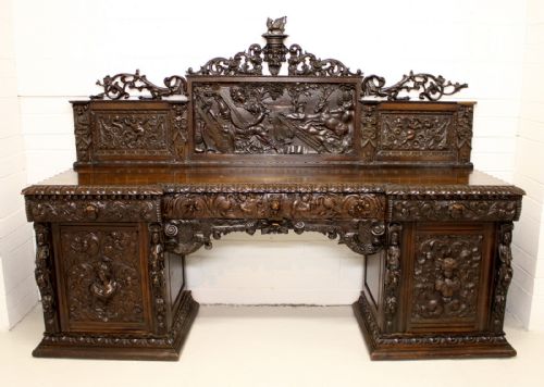 A Large Carved Oak Pedestal Sideboard in the Baroque Taste