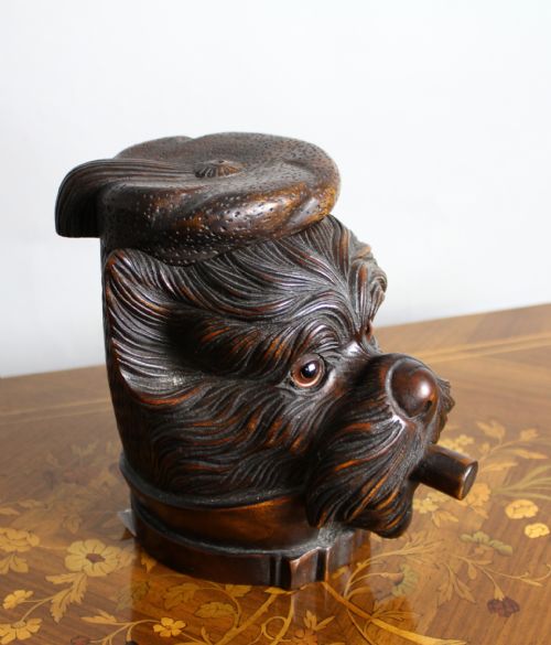 Black Forest Carved Scottish Terrier Tobacco Jar