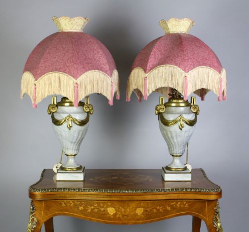 A Pair of Marble & Gilt Bronze Lamps
