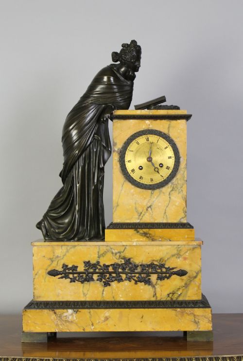 A Bronze & Sienna Marble Clock by Deniere Paris