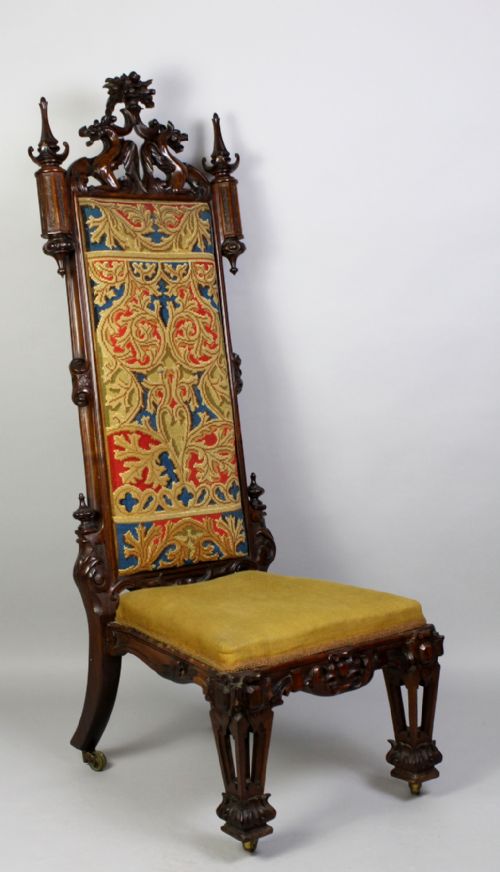 A Carved Gothic Rosewood Hall Chair