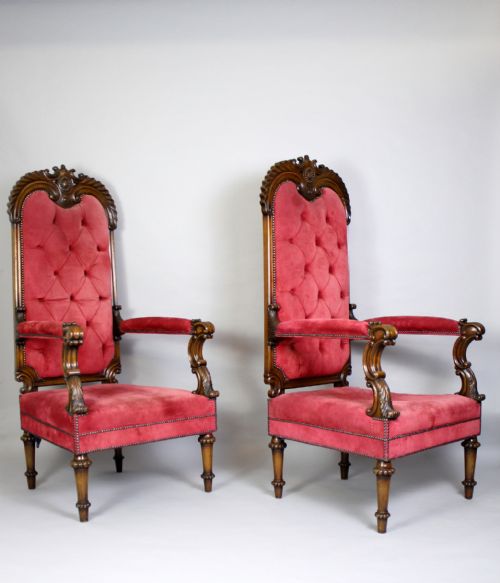 A Large & Ornate Pair of Walnut Armchairs