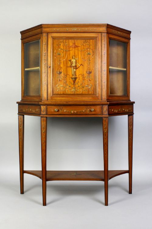 A Edwardian Satinwood Painted Cabinet on Stand
