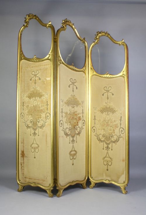 A Rococo Style Three Fold Gilt Wood Screen