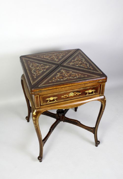 A Mahogany Profusely Inlaid Envelope / Card Table