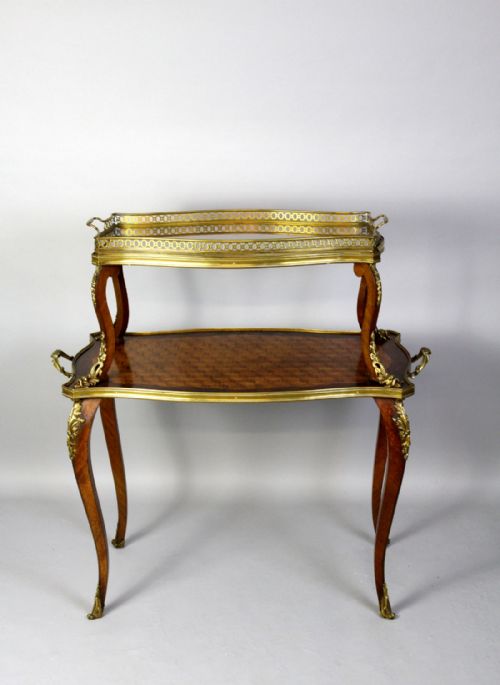 French Ormolu Mahogany,satinwood & Parquetry Inlaid Etagere Tray Table