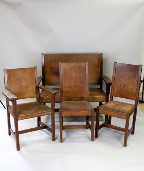 A Four Piece Seating Set Settee Carver & Two Chairs by L & Jg Stickley