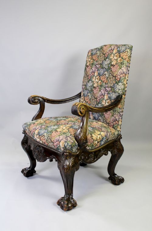 A Georgian Style Carved Mahogany Arm Chair