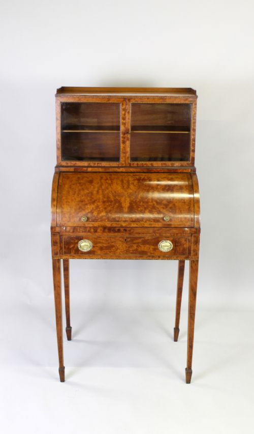 A Fine Quality Ladies Cylinder Burr Wood Bureau Cabinet