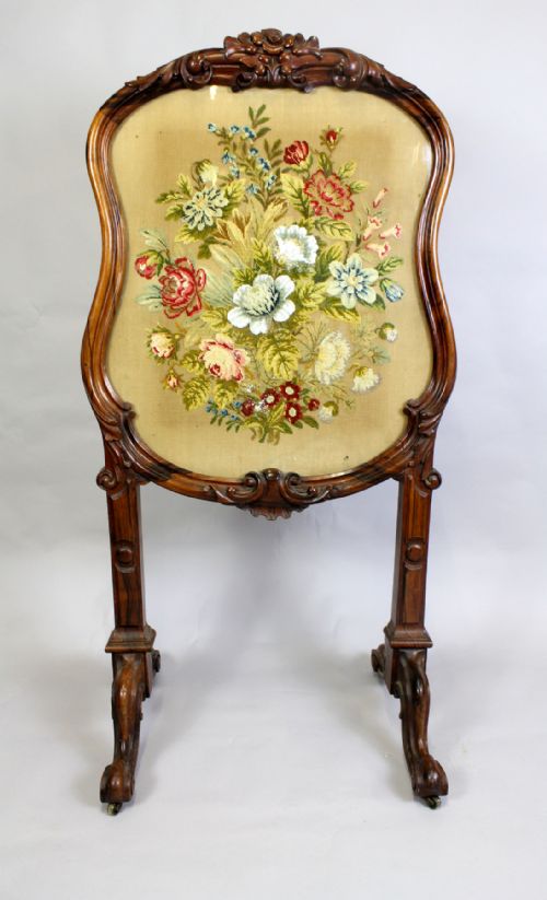 A 19th Century Rosewood Tapestry Fire Screen