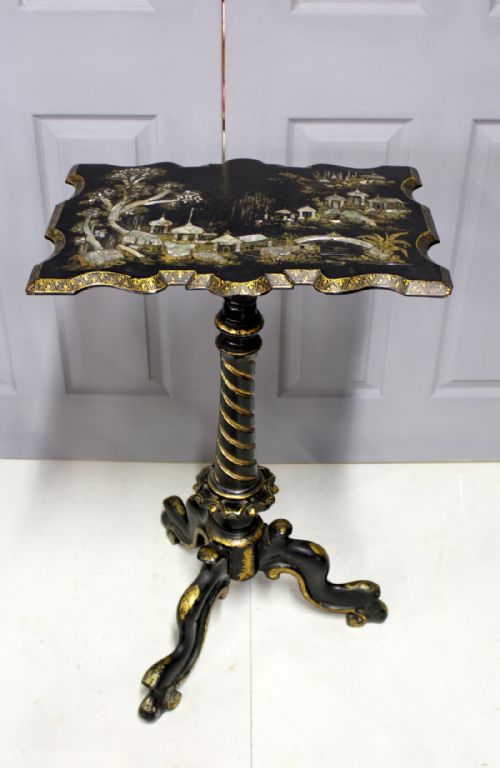 A Pretty Papier Mache Painted Mother of Pearl Side Table