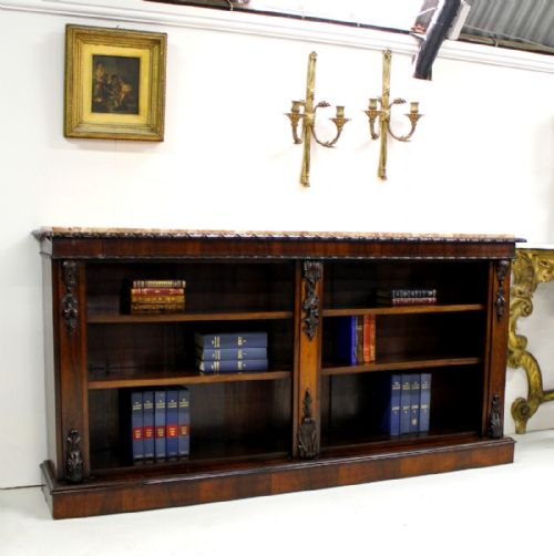 A Quality Rosewood William IV Marble Top Open Bookcase