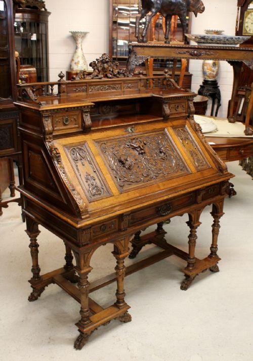 A Beautiful Carved Mahogany Writing Desk Stamped Sigmund Jaray Wien