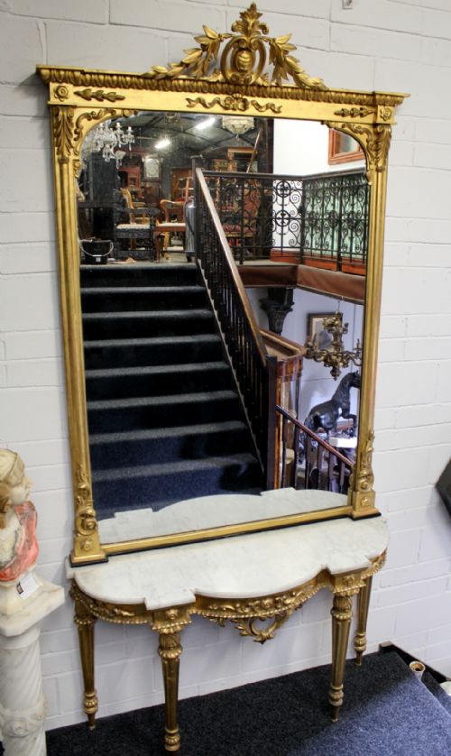 A Very Good Victorian Marble Top Giltwood Console Table and Mirror