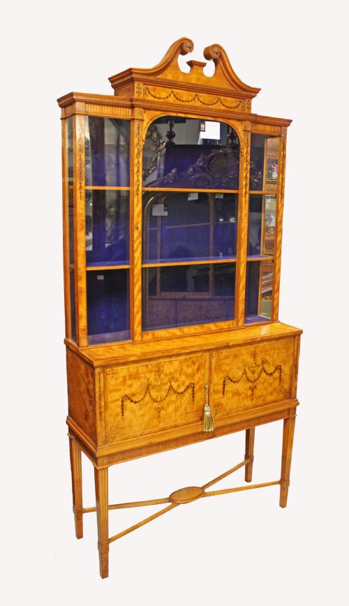A Quality Satinwood and Inlaid Jewellery Cabinet on Stand by Wright and Mansfield