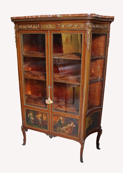 A French Vernis Martin Two Door Vitrine Cabinet with Marble Top
