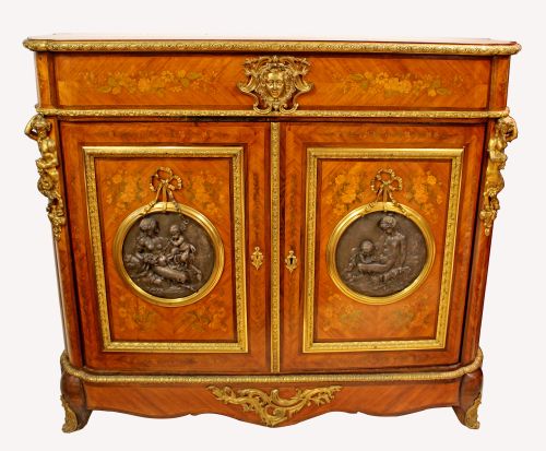 A Superb Quality French Kingwood and Floral Marquetry Inlaid Side Cabinet