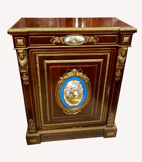 A Mahogany Side Cabinet with Gilt Bronze Mounts and Porcelain Plaques