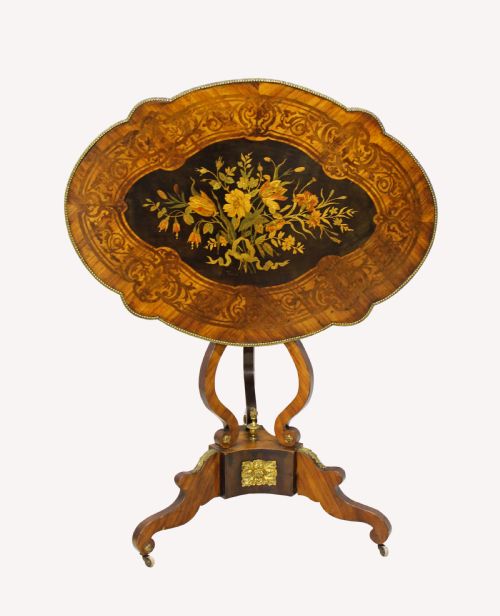 A Lovely Victorian Marquetry Inlaid Tilt Top Table