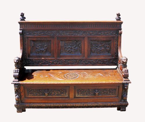 A Victorian Carved Oak Settle Bench