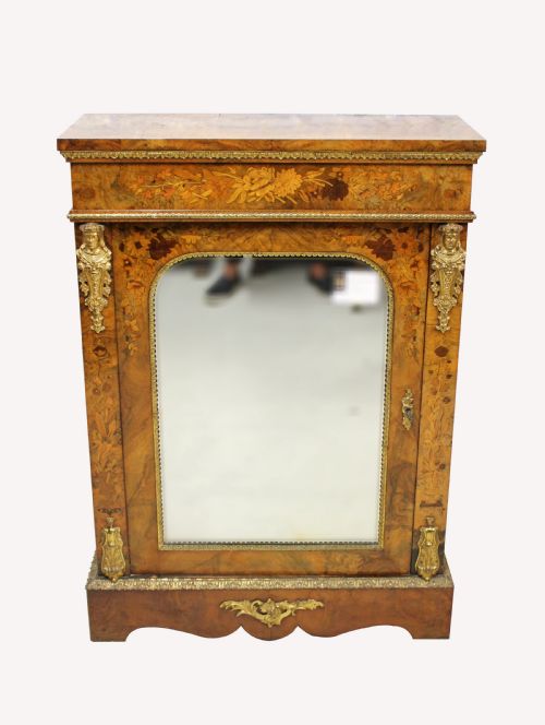 A Beautiful Burr Walnut Pier Cabinet with Floral Marquetry Inlay