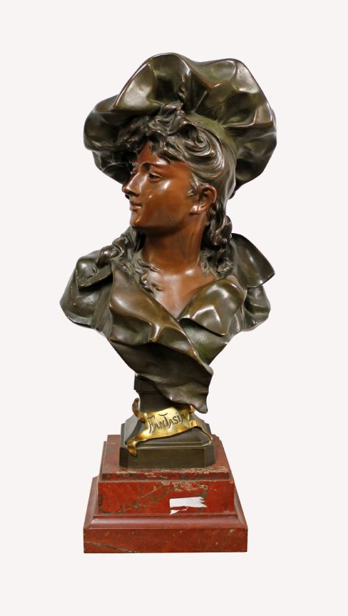A Wonderful Large Bronze Figure of Lady on Marble Base Marked Fantasia