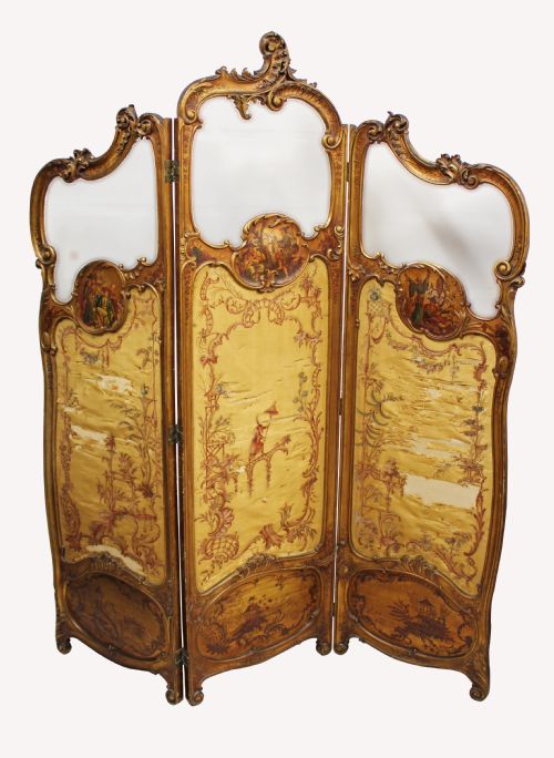 A Lovely Chinese Lacquered 3 Fold Screen with Chinese Scenes