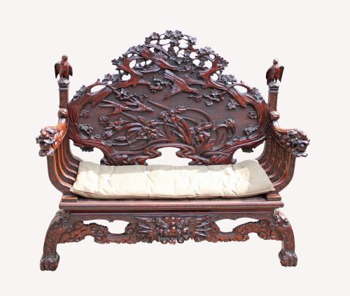 A Carved Hardwood Chinese Bench