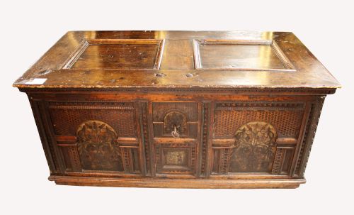 A Highly Decorative Walnut Coffer of Large Proportions