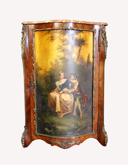 A Quality French Kingwood and Ormolu Mounted Vernis Martin Corner Cabinet