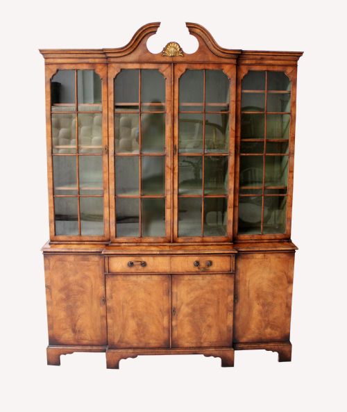 A Beautiful Walnut Breakfront Bookcase in the Georgian Manner