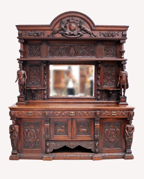 A Superb Carved Oak Mirror Back Sideboard