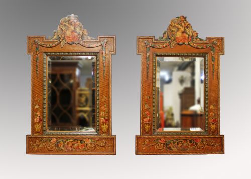 A Beautiful Pair of Satinwood Painted Mirrors