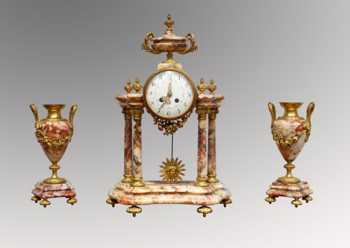 A Beautiful French Marble and Ormolu Mantle Clock Set